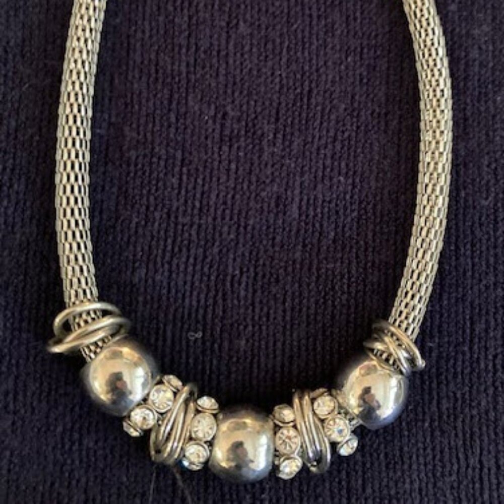Simply You Silver-Tone Mesh Necklace with Rhinestone Accents – 21” + Extender